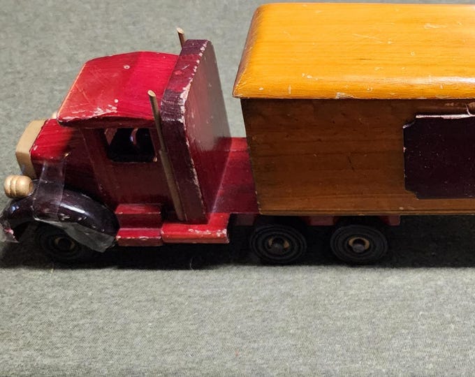 Vintage Handmade Wooden Semi Truck and Trailer