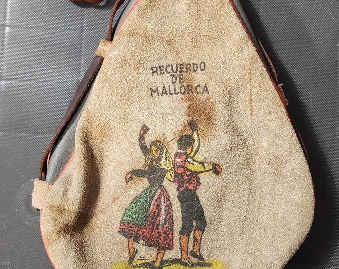 Vintage Leather Bota Bag Traditional Spanish Wineskin Recuerdo de Mallorca