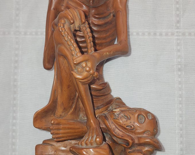 Vintage Chinese Emaciated Ascetic Shakyamuni Buddha Boxwood Wood Carved Statue