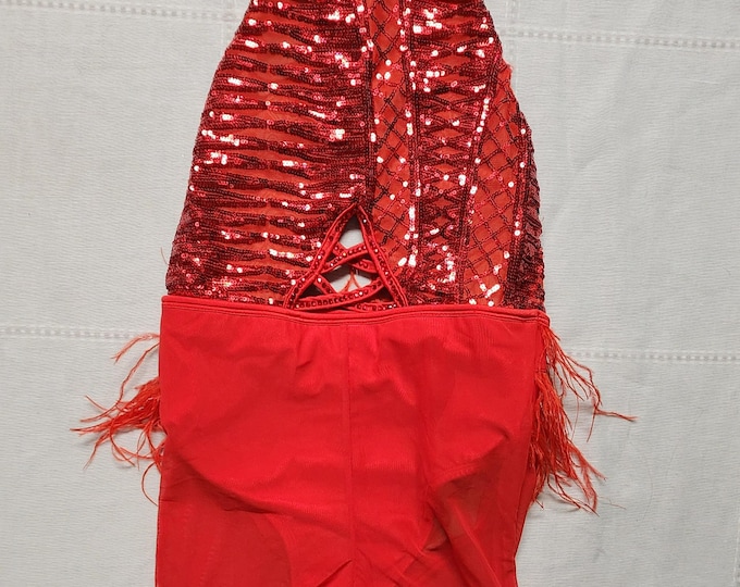 Revolution Tenth House Dance Costume Red Sassy Sequin and Feathers Size CL