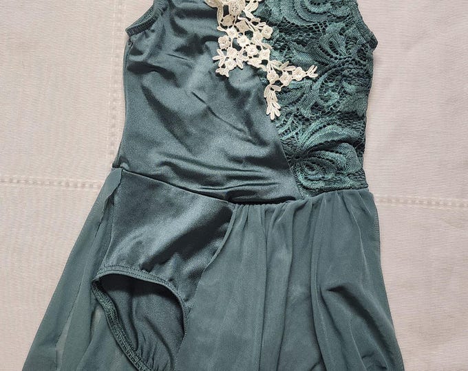 Weissman Lyrical or Contemporary Dance Costume Sage Green with White Lace Applique Size IC
