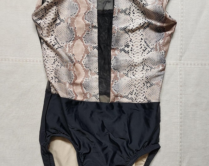 BP Designs Snakeskin Print and Black Leotard with Mesh Insert Size Youth Large