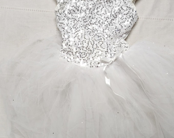 Revolution White Sequin Girls Ballet Leo Tutu Dress Girls Size MC Medium Child