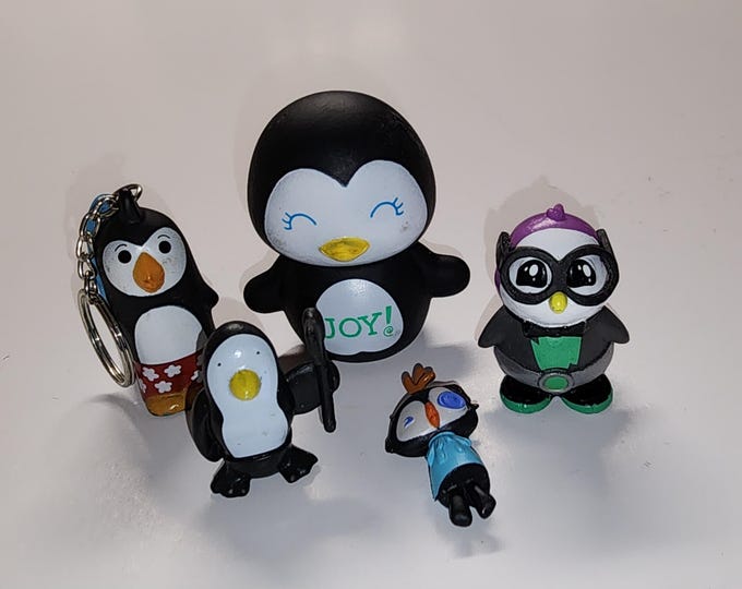 Penguin Figure and Keychain Bundle Lot of 5