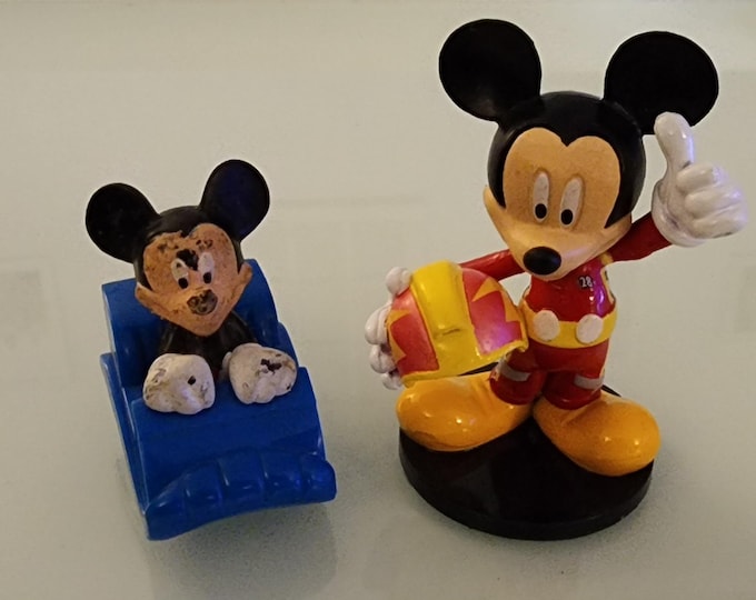 Two Vintage Disney Mickey Mouse Figures Rollercoaster and Roadster Racer