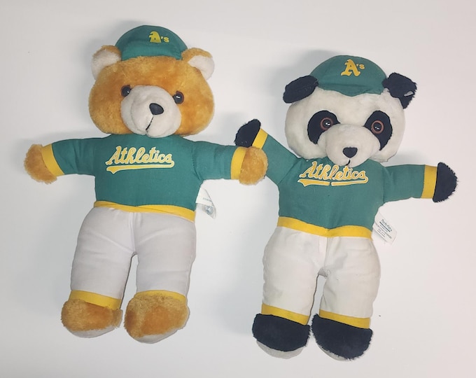 Vintage MLB Play by Play Plush Baseball Bear Oakland Athletics Lot of 2