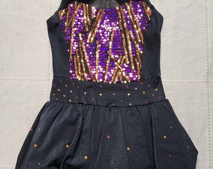 Weissman Dance Costume Black with Purple and Gold Girls Size MC