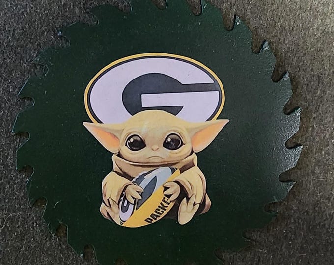 Star Wars Grogu Green Bay Packers Decorative Saw Blade Wall Art