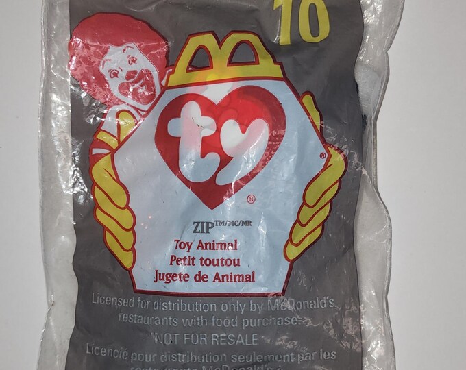 Vintage Error McDonalds 1998 TY Teenie Beanie Baby #10 Zip The Cat New in Package