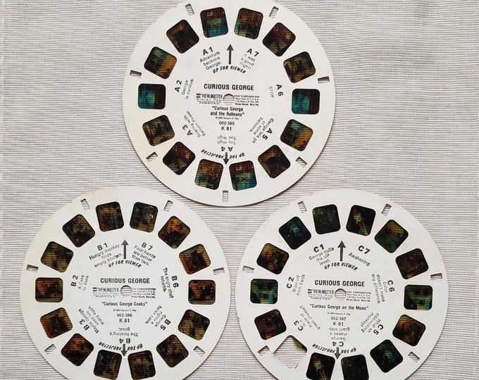 Vintage View-Master 3D Reels Featuring Curious George Set of 3 A, B, C