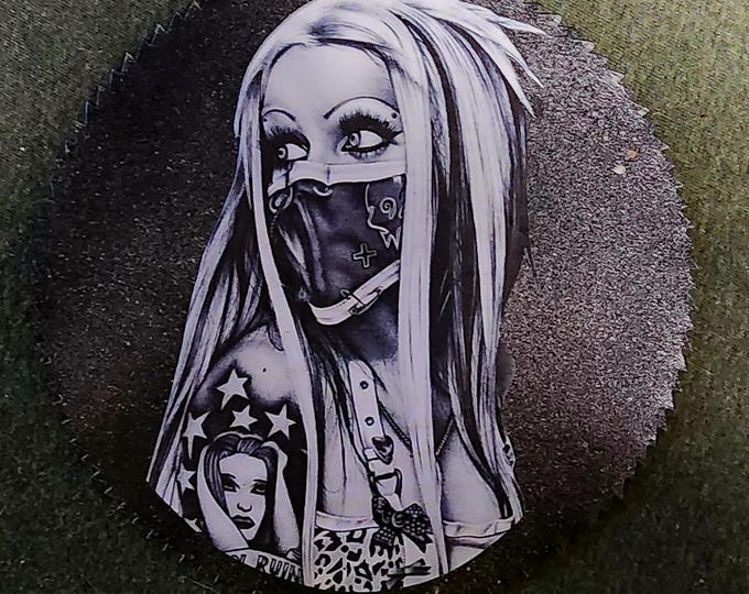 Woman Wearing a Mask Decorative Saw Blade Wall Art