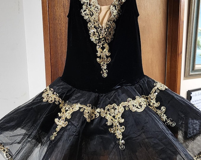 Weissman Giselle Valse Black & Gold Velvet and Tulle Dance Ballet Dress Size MC