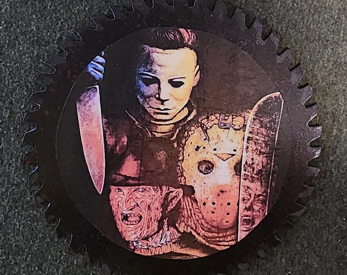 Jason Voorhees, Michael Myers, Freddy Faces of Horror Decorative Saw Blade Wall Art