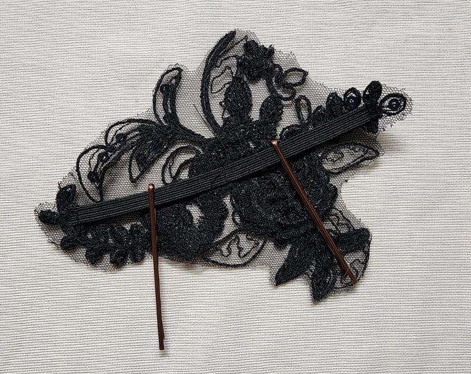 Tenth House Black Mesh and Feather  Fascinator Hair and Hat Accessory