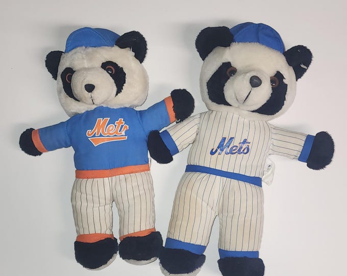 Vintage MLB Play by Play Plush Baseball Bear New York Mets Lot of 2