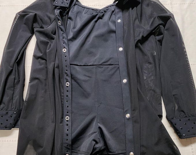 Weissman Black Mesh Stuffed Button Up & Black Romper Dance Costume Girls Size LC