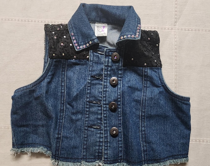 Weissman Denim Vest Sequin Shoulder Size SC