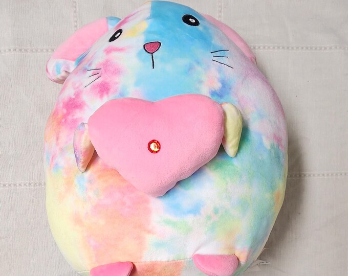 2 Scoops Tie-Dye Plush Pillow Mouse Holding a Heart 17"