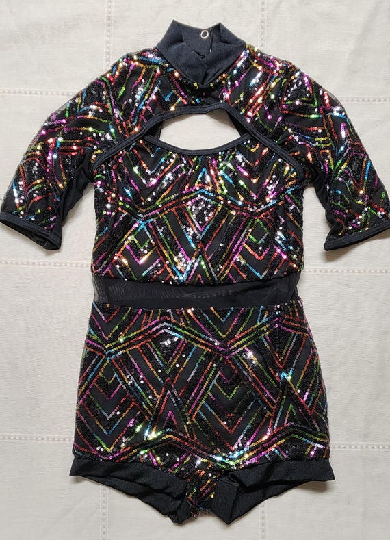 Weissman Applause Black Rainbow Sequin Biketard G… - image 1