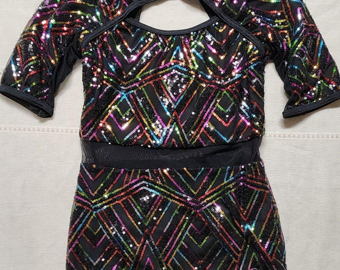 Weissman Applause Black Rainbow Sequin Biketard Girls Dance Costume Size MC