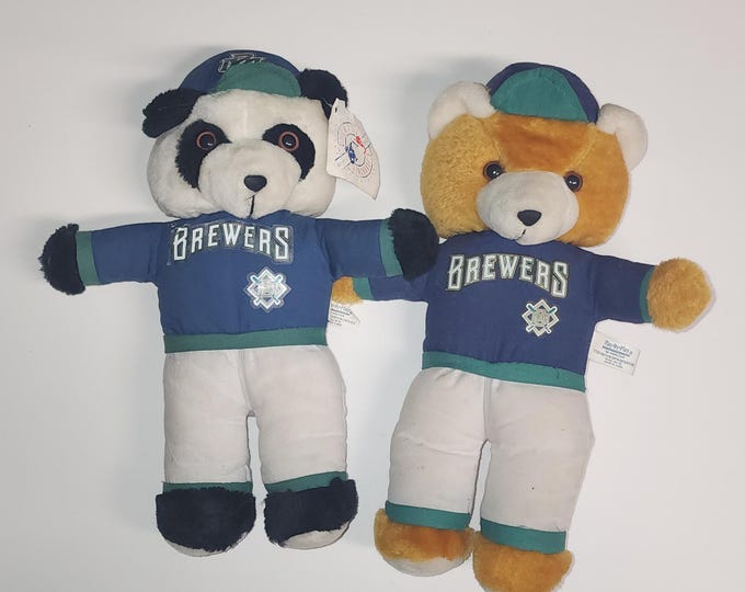Vintage MLB Play by Play Plush Baseball Bear Milwaukee Brewers Lot of 2