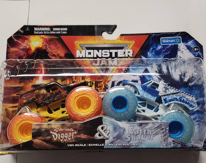 Hot Wheels Monster Jam Fire and Ice Son Uva Digger and Earth Shaker 1:64 Scale Die Cast Monster Trucks New in Package