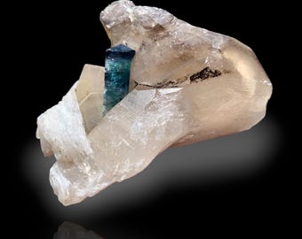 Indicolite Blue Tourmaline Crystal With Albite On Smoky Quartz From Afghanistan - 165 Gram