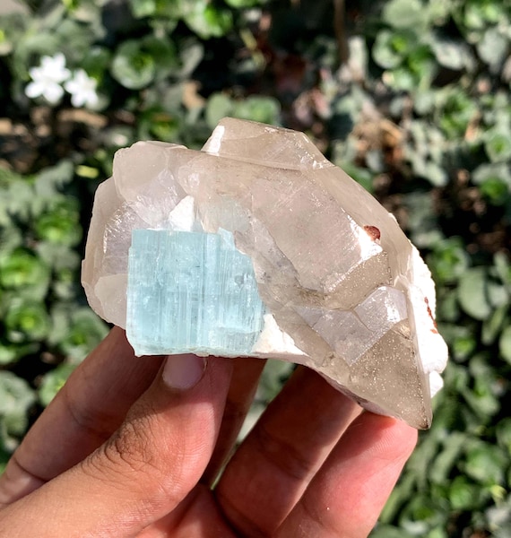 パキスタン産アクアマリンwithスモーキークォーツ原石 パキスタン産