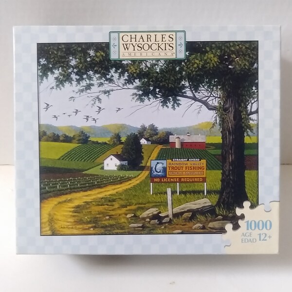 Charles Wysocki's 1000 Piece MB Puzzle Angler's Eden  Jigsaw Puzzle