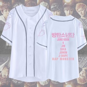 K-Pop Inspired White Baseball Jersey – Minimalist Design with Pastel Lettering