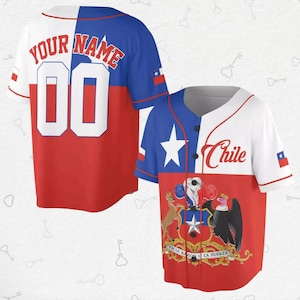 Chile Baseball Jersey – Custom Name - Number | Chilean Flag & Coat of Arms Shirt