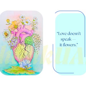 Nella quiete - il cuore fiorisce, una cartolina e un biglietto d'auguri digitalizzati, scaricabili immediatamente, ideali per regali, cornici o come riflessione personale.
