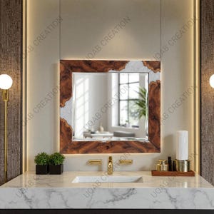 Handcrafted White Epoxy Wood Wall Mirror Frame: Modern Artisan Decor