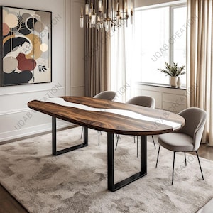 Handmade White Epoxy Resin Dining Table: Oval Wood, Modern Decor