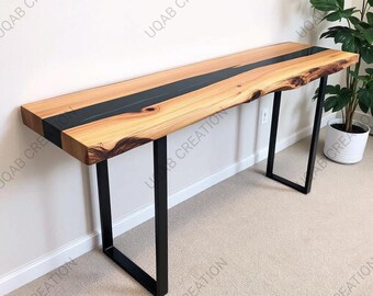 Handcrafted Live Edge Console Table: Black Epoxy Resin & Solid Wood