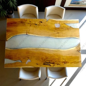 Handmade White Metallic Wooden Epoxy Table - Silverwood Gleam Home Decor