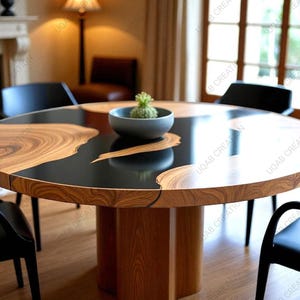 Handcrafted Black Wood & Epoxy Resin Coffee Table - Modern Round Accent Table