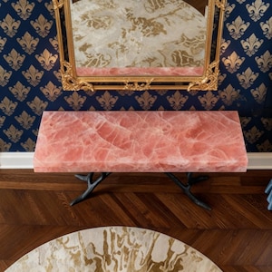 Luxury Handmade Pink Rose Quartz Stone Console Table – Entryway & Living Room