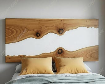 Luxury Wood & White Resin Bed Headboard | Custom Made Bedroom Furniture