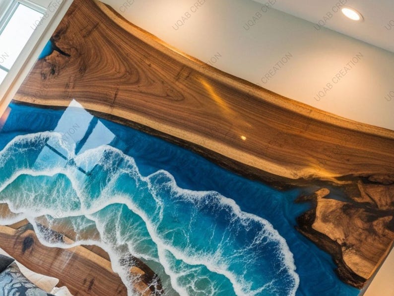 Handcrafted Ocean Waves Epoxy Resin Live Edge Headboard – Modern Rustic ...