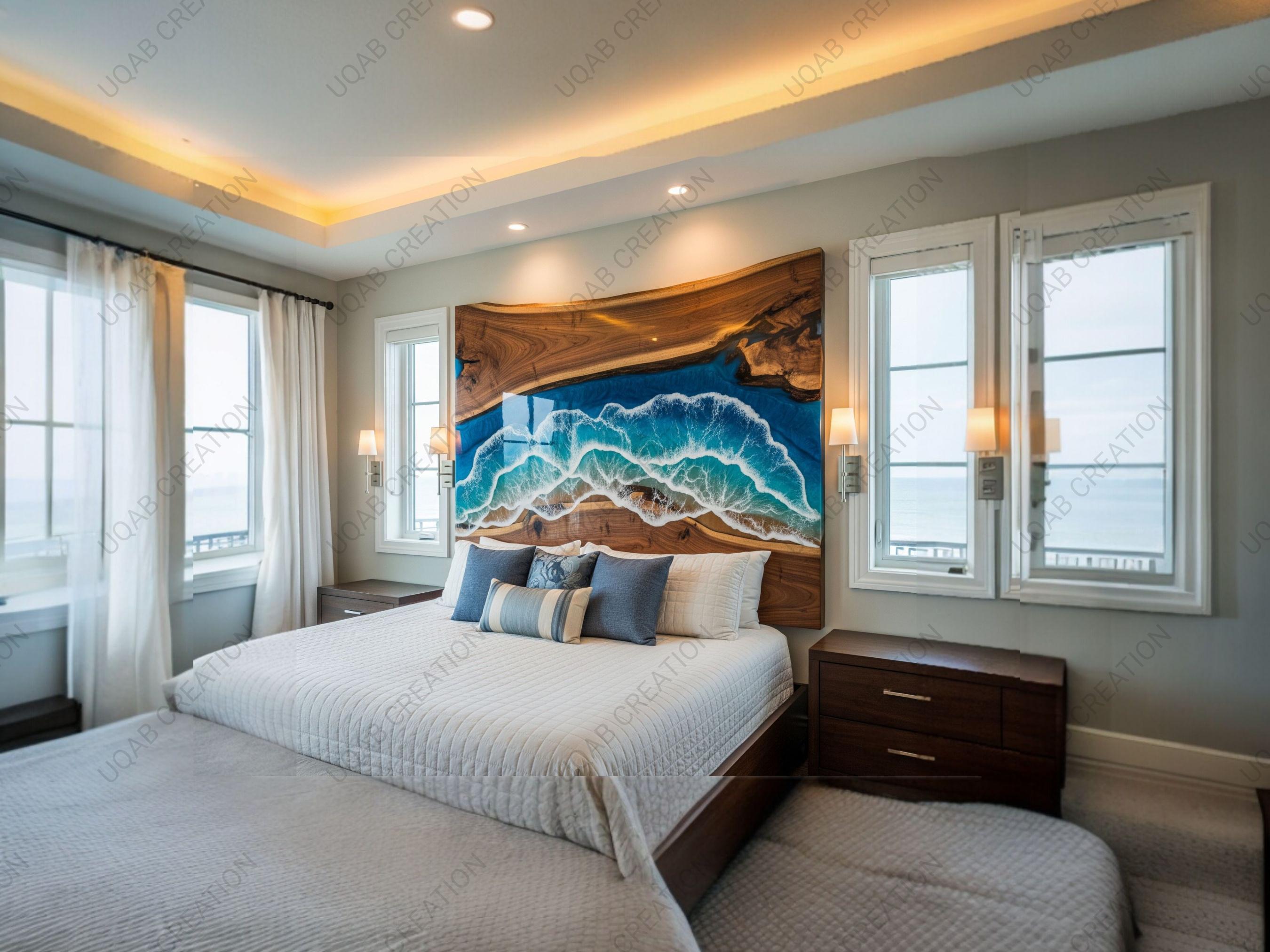 Handcrafted Ocean Waves Epoxy Resin Live Edge Headboard – Modern Rustic ...