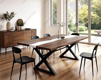 Handcrafted White Epoxy Resin & Wood Dining Table – Custom Luxury Furniture for Home Decor