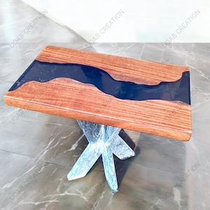 Black Transparent Epoxy Resin Wooden Table – Bold Modern Elegance in Natural Wood Design