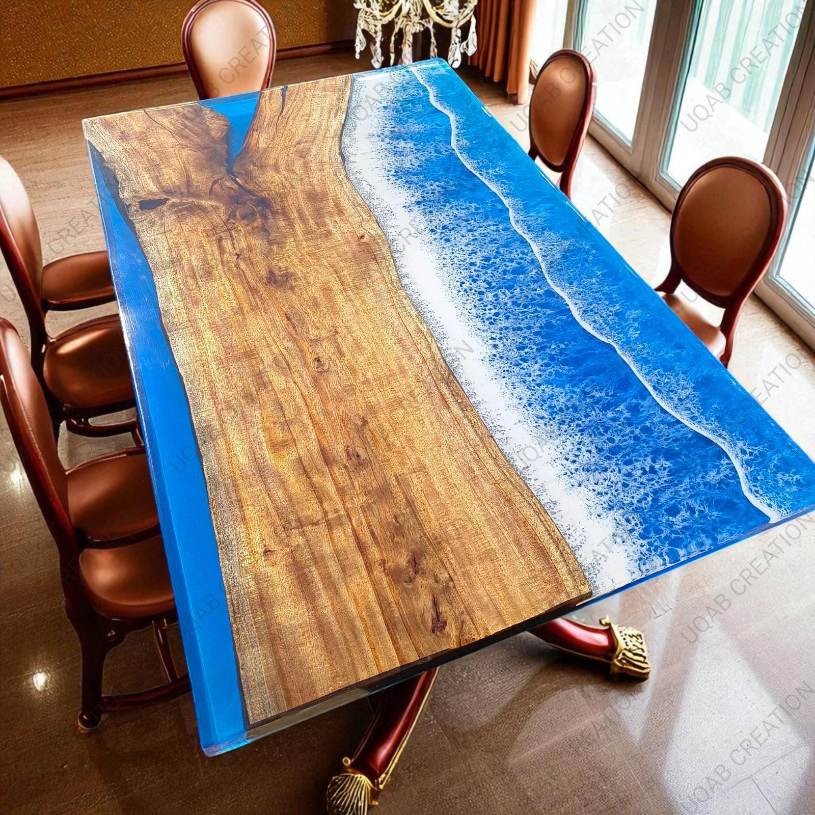 Handmade Aqua Blue Ocean Epoxy Table – Serene Coastal Beauty in Resin ...