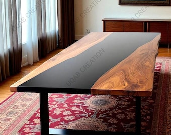 Live Edge Dining Table: Matte Black Epoxy Resin, Handmade Modern Rustic