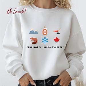 Gemütliches stolzes kanadisches Sweatshirt | True North, Strong & Free Sweatshirt, Geschenk zum Canada Day, Ahornblatt Rundhalsausschnitt, Canada Pride