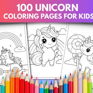 100 Cute Unicorn Coloring Pages for Kids - Printable PDF | Unicorn Coloring Book for Girls and Boys | Digital Download Activity Book