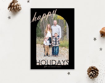PRINTABLE Christmas Card | Happy Holidays Modern Arch | Holiday Card | Photo | Family Card | Semi-Custom | Customize Template