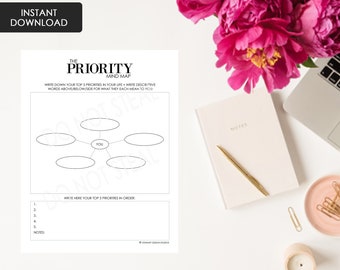 Priority Mind Map | Printable | Health | Wellness | Coaching | Values | Notebook | Mind Health | Business Tools | Instant Download