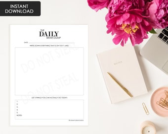 The Daily Brain Dump | No Lines | Printable | TO DO List | Notebook | Mind Health | Business Tools | Instant Download